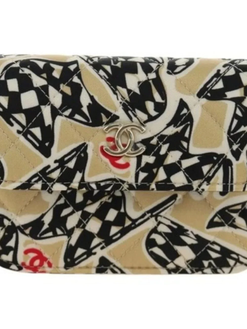 CHANEL Mini Matelasse Chain Shoulder Pouch Satin Beige Silver CC Auth 188736M